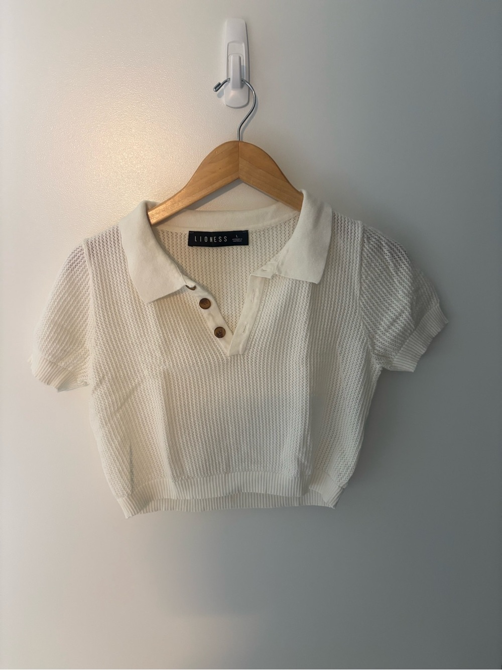 Lioness Cream Knit Polo Crop Top with Button Placket